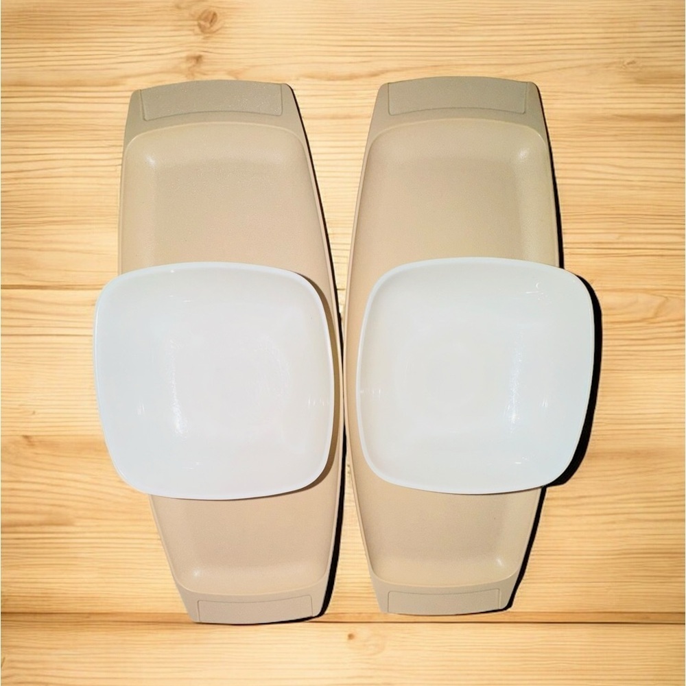 VTG 2 Tupperware Servette #771-2 Chip Dip beige Serving Tray w/white bowl(P40)